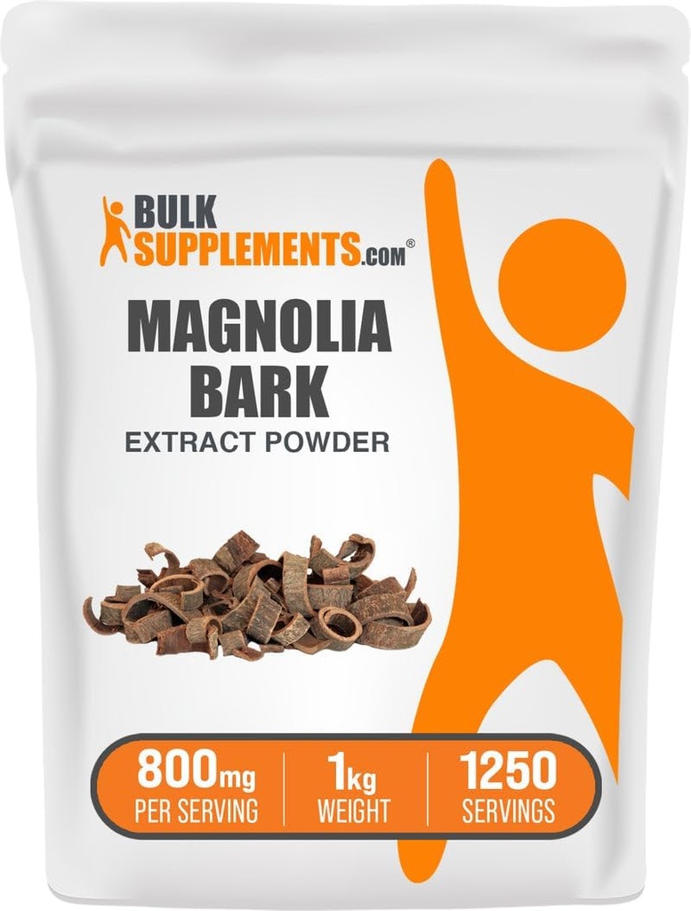 BulkSupplements.com Magnolia Bark Extract Powder - Magnolia Officinalis, Magnolia Bark Supplement, Magnolia Extract - Gluteeniton, 800 mg per tarjoilu, 1kg (2,2 lbs) (Pakkaus 1)