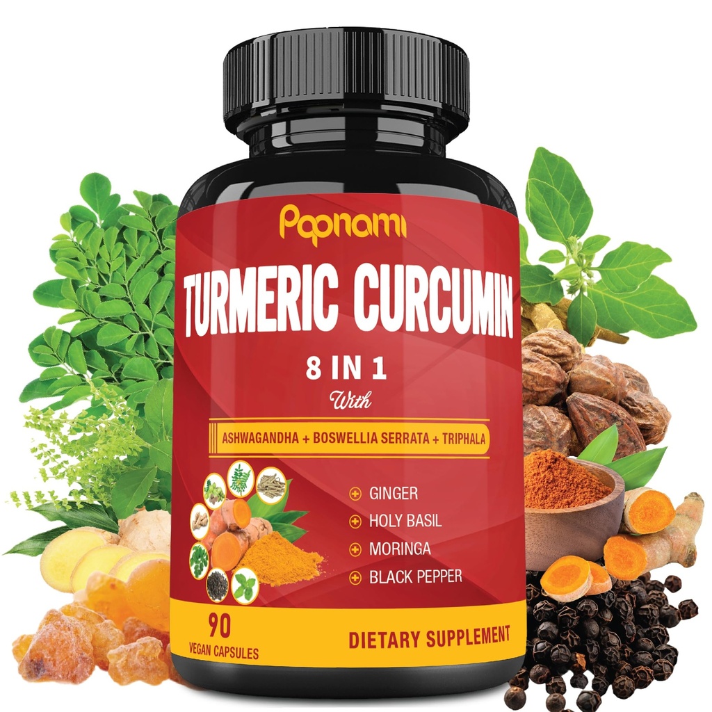 Kurkumauutekapselit - 90 Counts 3 kuukauden tarjonta - Blended Ashwagandha, Moringa, Inkivääri & enemmän - Immuniteetti, Joint, Ruoansulatus & hyvinvointi tuki