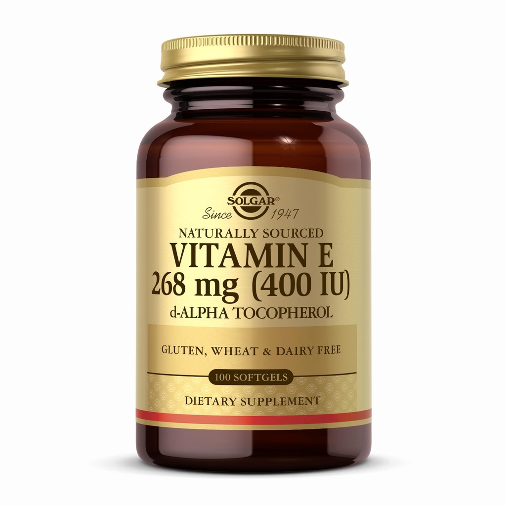 Solgar Vitamin E 268 mg (400 IE) - 100 Softgels - Naturligt källad vitamin E som d-Alpha Tocopherol - Gluten Free, Dairy Free - 100 portioner