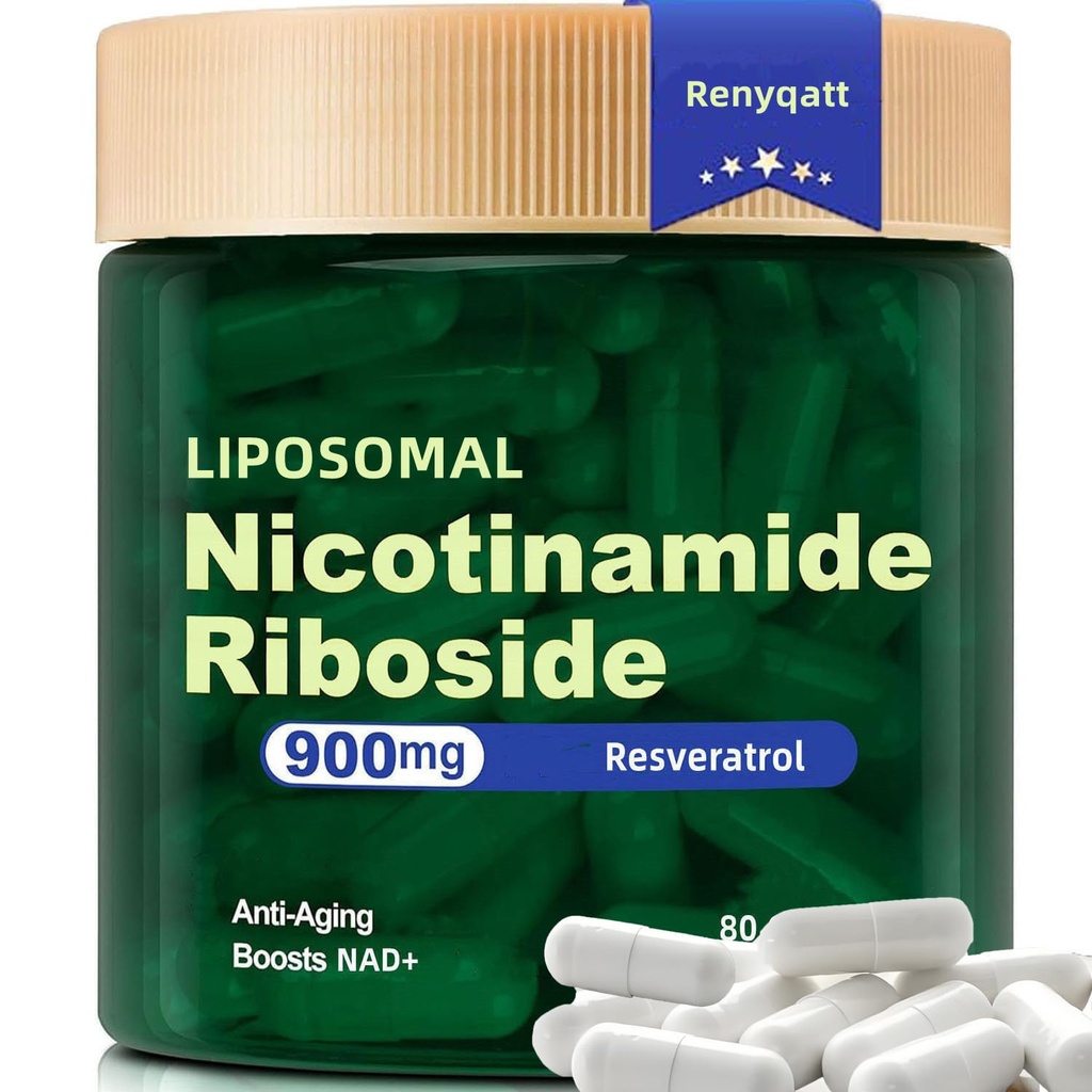 Renyqatt NAD+ Supplement - Liposomal Nikotinamidi Ribosidi - täydennysosa anti-aging, energia, Focus - 80 kapselia(1B)