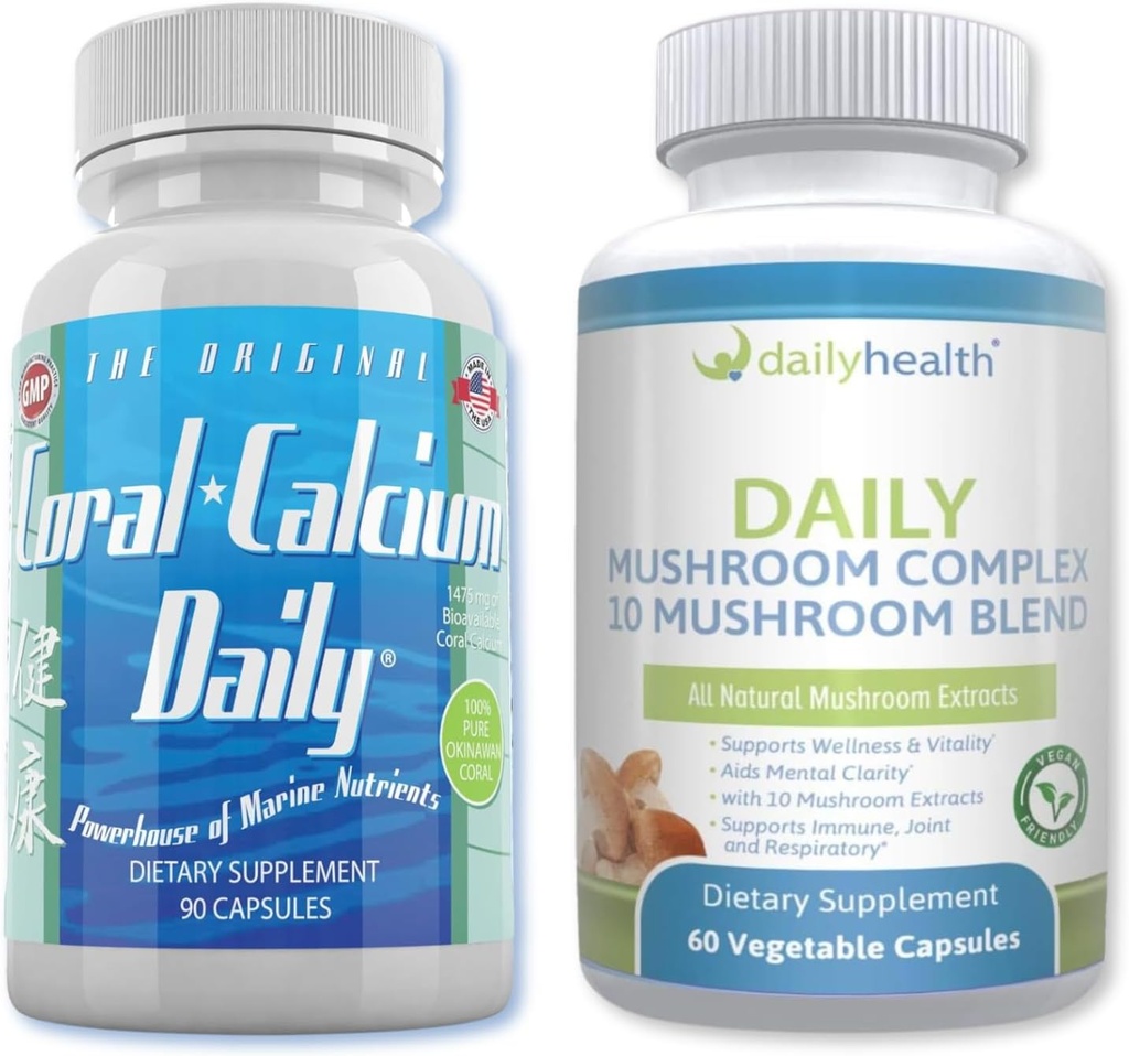 Daglig hälsa - Coral Calcium Daily & 10 Mushroom Blend Complex Combo (1 månads leverans)
