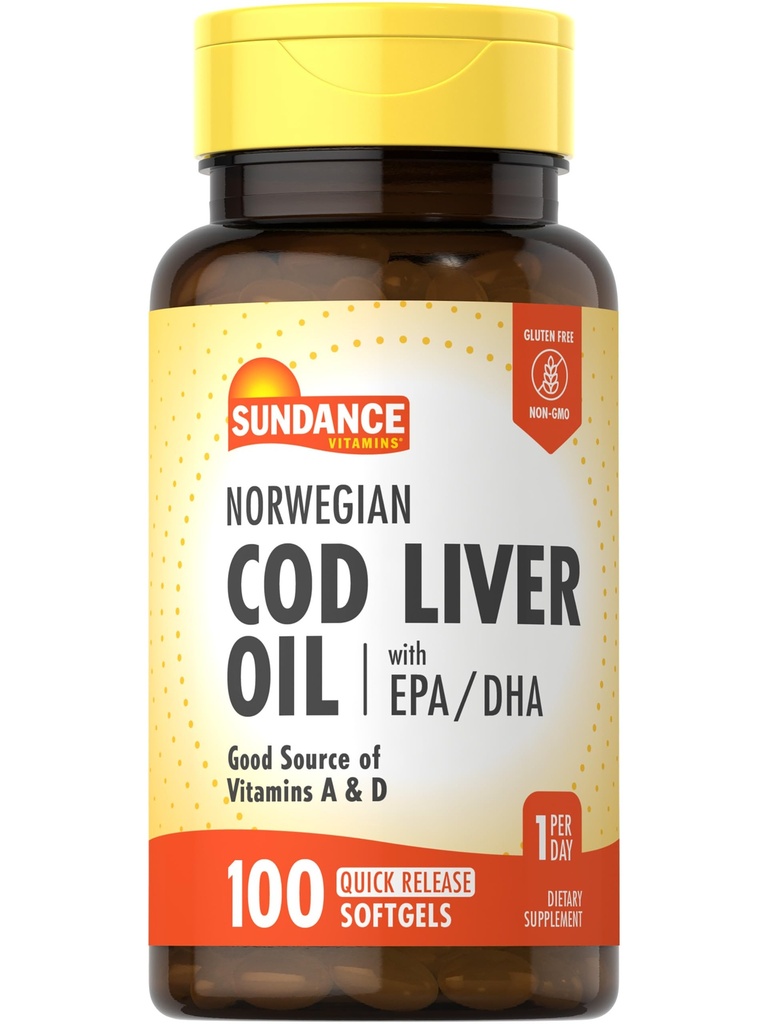 Sundance Norjan turska Maksaöljy 100 Softgels ... EPA ja DHA... hyvä vitamiinien A & D...
