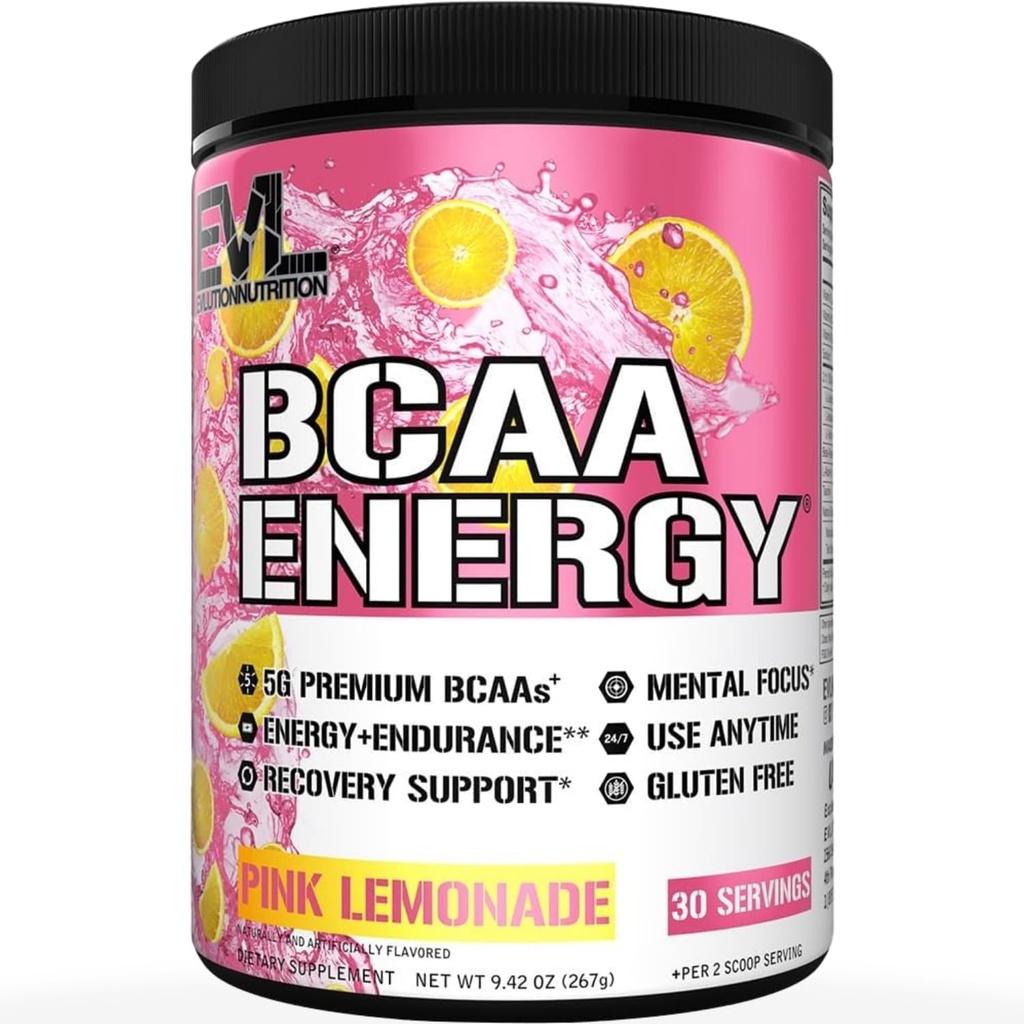 EVL BCAAs Aminohapot Powder - BCAA Energy Pre Trenout Powder for Muscle Recovery Lean kasvu ja kestävyys - kosteuttava post Treenaus Recovery Juo luonnon kofeiini - vaaleanpunainen sitruuna