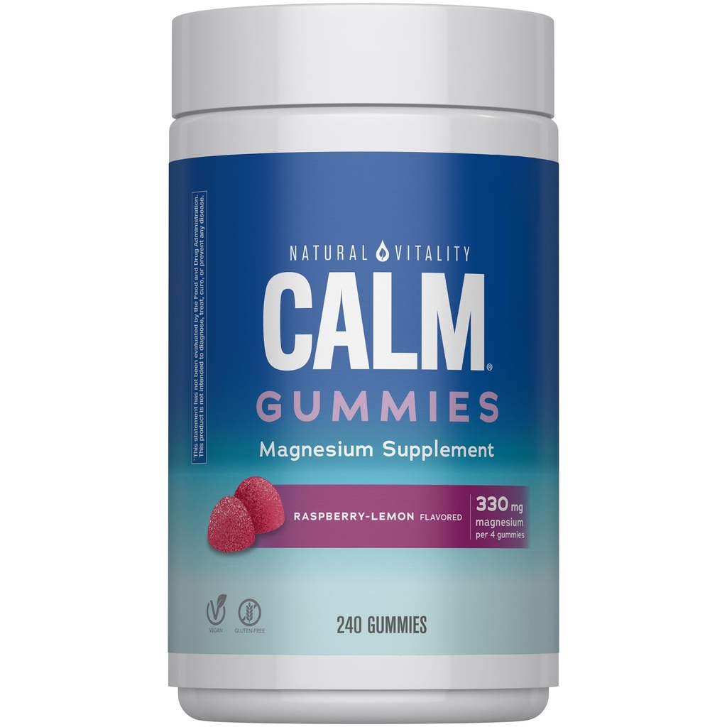 Natural Vitality Calm, Magnesium Citrate Supplement, Stress Relief Gummies, stöder ett hälsosamt svar på stress, Gluten Free, Vegan, Raspberry Lemon smaksatt, 240 Gummies