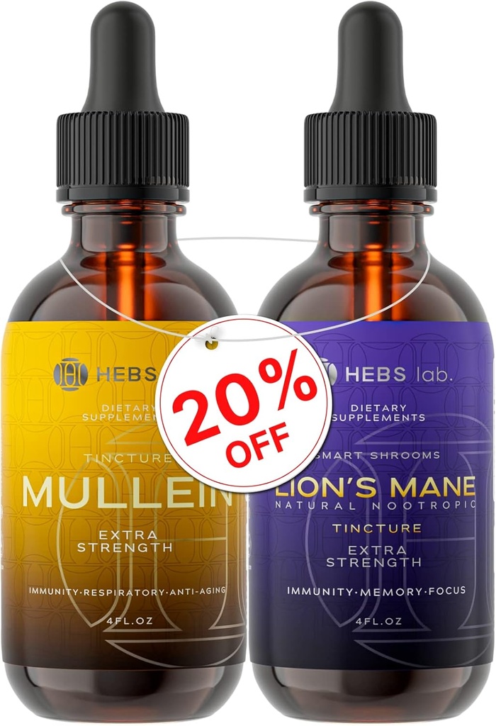Bundle - Mullein Leaf Extract & Lions Mane Sieni lisäravinteet - Hengitystuki ja aivojen tuki