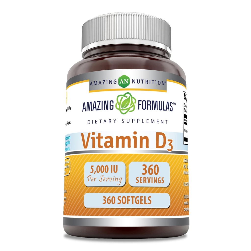 Amazing Formula D3-vitamiini (kolekalsiferoli) Supplement ... 5000 IU per tarjoilu... 360 Softgels...