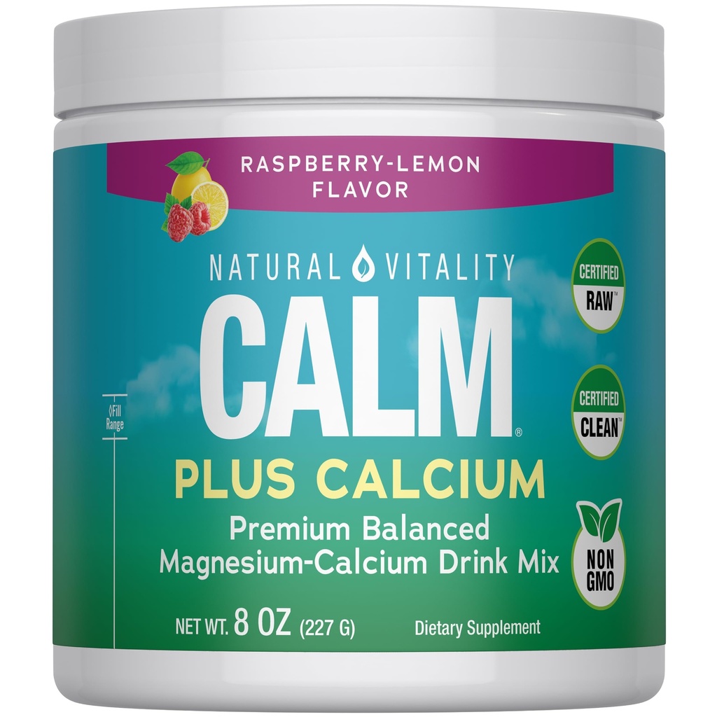 Luonnollinen elinvoima CALM Magnesium Supplement Drink Mix Plus Kalsium, Anti-stress Drink Mix Powder, kanssa kalsium, kasvissyöjä & ei-GMO, vadelma sitruuna, 8 oz