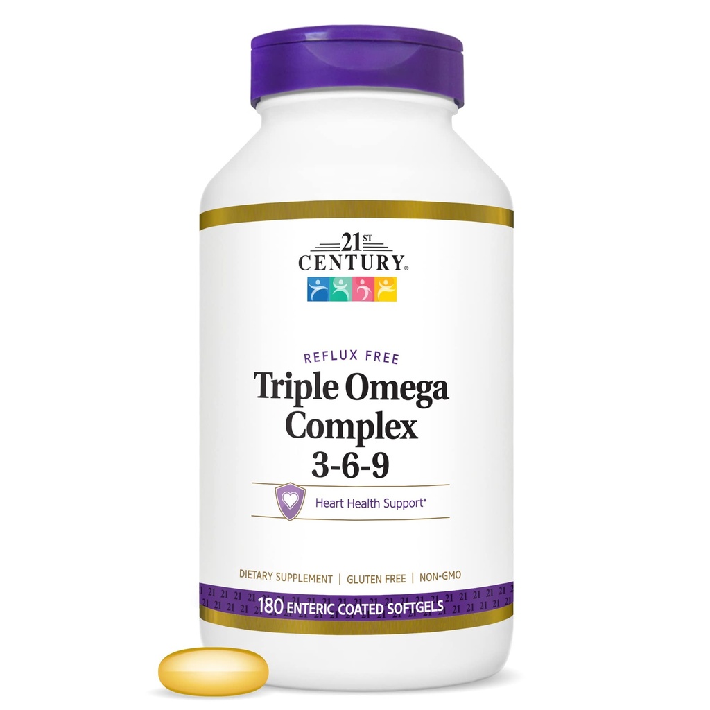 21st Century Triple Omega Complex 3 6 9 Enteric päällystetty Softgels, 180 Count Bottle (22875)