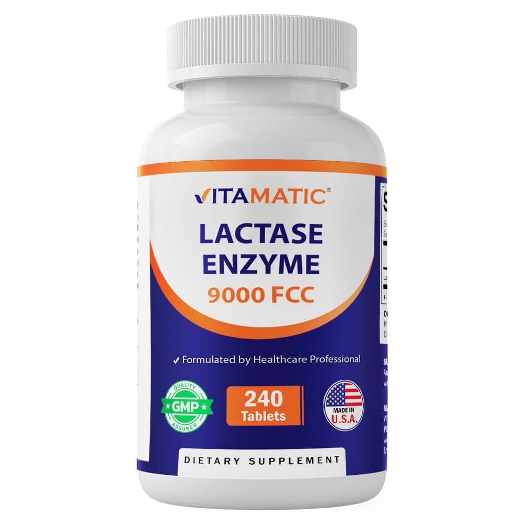 Vitamatic laktaasi Enzyme 9000 FCC 240 tablettia - Laktoosi-intoleranssi Relief Caplets