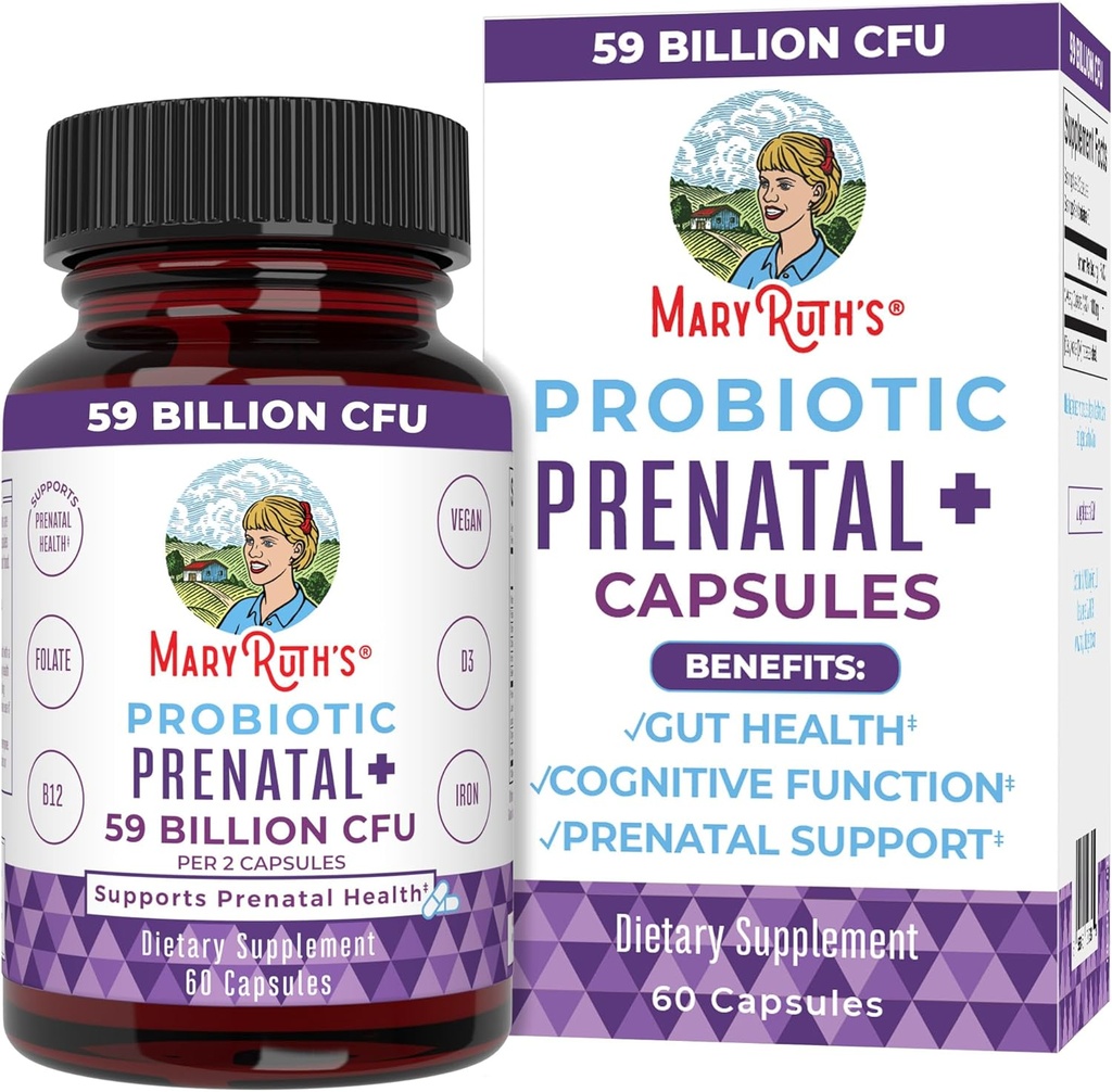 MaryRuth Organics Prenatal Vitamins & Probiotics | 59 miljarder CFU | Vitamin D3 & B12 | Järn | Folat | Selen | Kolin | Vegan | Non-GMO | 60 kapslar