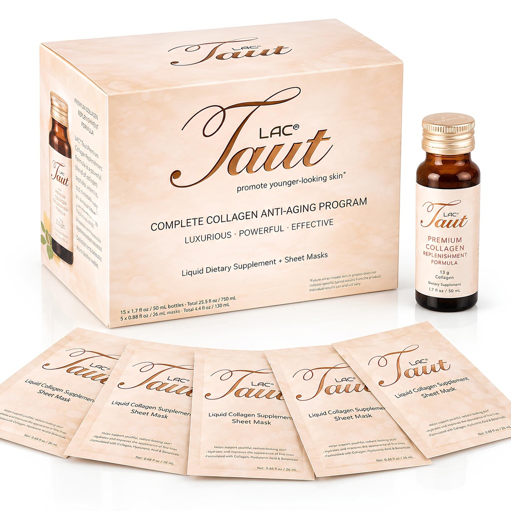 TAUT Marine Collagen Drink & Face Mask ... 13,000 mg Hydrolysed Collagen Protein with Hyaluronic Acid for Youthful, Radiant Skin 