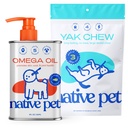 Native Pet Omega Oil for Dog - Koiran kalaöljyä lisäravinteet & Yak Chews for Dogs