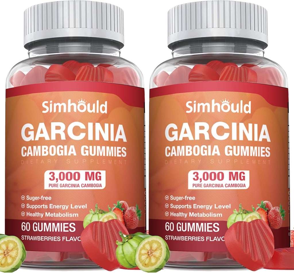 2 pakkaus sokeritonta Garcinia Cambogia Gummies - 3000 mg 95% HCA L-karnitiini, energia Boost, mansikka maku Helpompaa ottaa Than pillereitä ja kapseleita 120 Counts