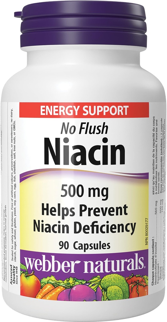 Webber Naturals Ei flush Niacin B3-vitamiinin kapseli, 500 mg 90