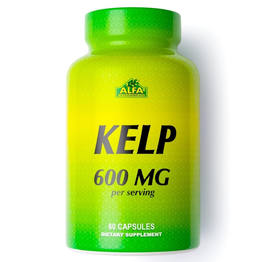 ALFA VITAMINS Kelp Supplement, 600 mg Natural Seaweed Kelp (Ascophyllum Nodosum), Rich Jodi & Fucoidan, Tukee Kilpirauhasen & Metabolinen toiminto, Päivittäiset vitamiinit hyvinvointi, Ei GMO, 90 tablettia