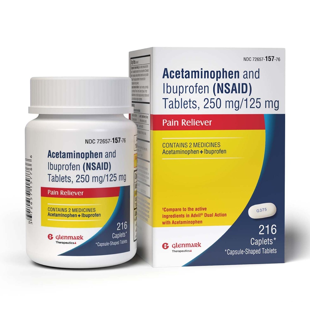 Dual Action Acetaminophen 250mg ja Ibuprofeeni 125 mg Caplets, jopa 8h kivunlievitystä pieniin kipuihin ja kipuihin, päänsärky, hammassärky, selkäkipu, kuukautiskrampit, lievä niveltulehduskipu, 216