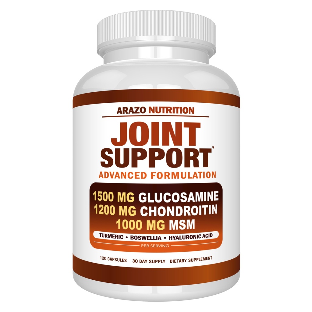 Arazo Nutrition Glukosamiini Chondroitin Turmeric Msm Boswellia - Joint Support Supplement for Relief 120 kapselia luut, takaisin, polvet, kädet (120 kapselia)