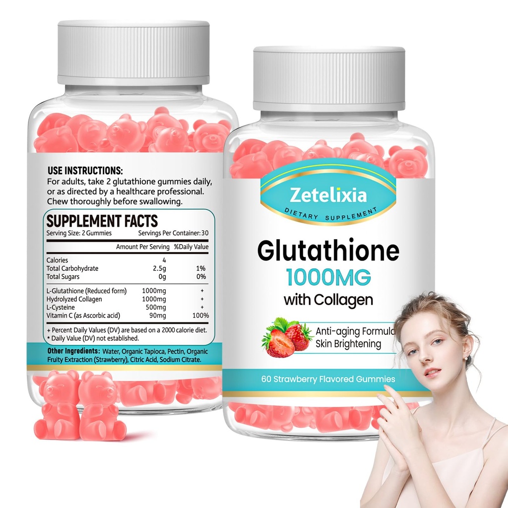 2 pakkaus glutationi kollageeni Gummies, kollageeni Gummies kanssa C-vitamiinia, glutationi täydentää naisten, hiusten iho kynnet Lihas & nivelet, anti-aging, vegaaninen, sokeriton, mansikka maku, 120 kreivi