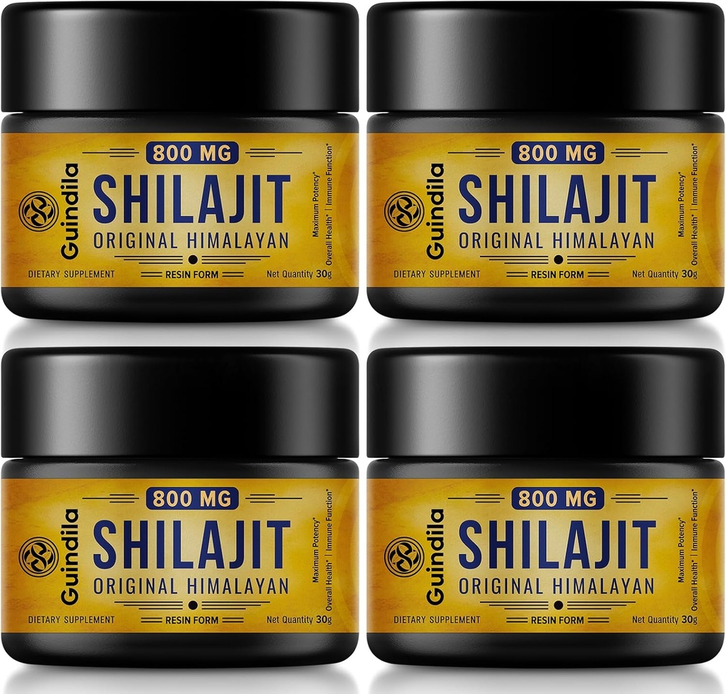 800mg Shilajit Supplement-Shilajit Pure Himalayan Organic Shilajit Resin med Maximum Potens,Original från Himalayan med 85+Trace Minerals & Fulvic Acid för Focus & Energy, Immunity,4 Packs