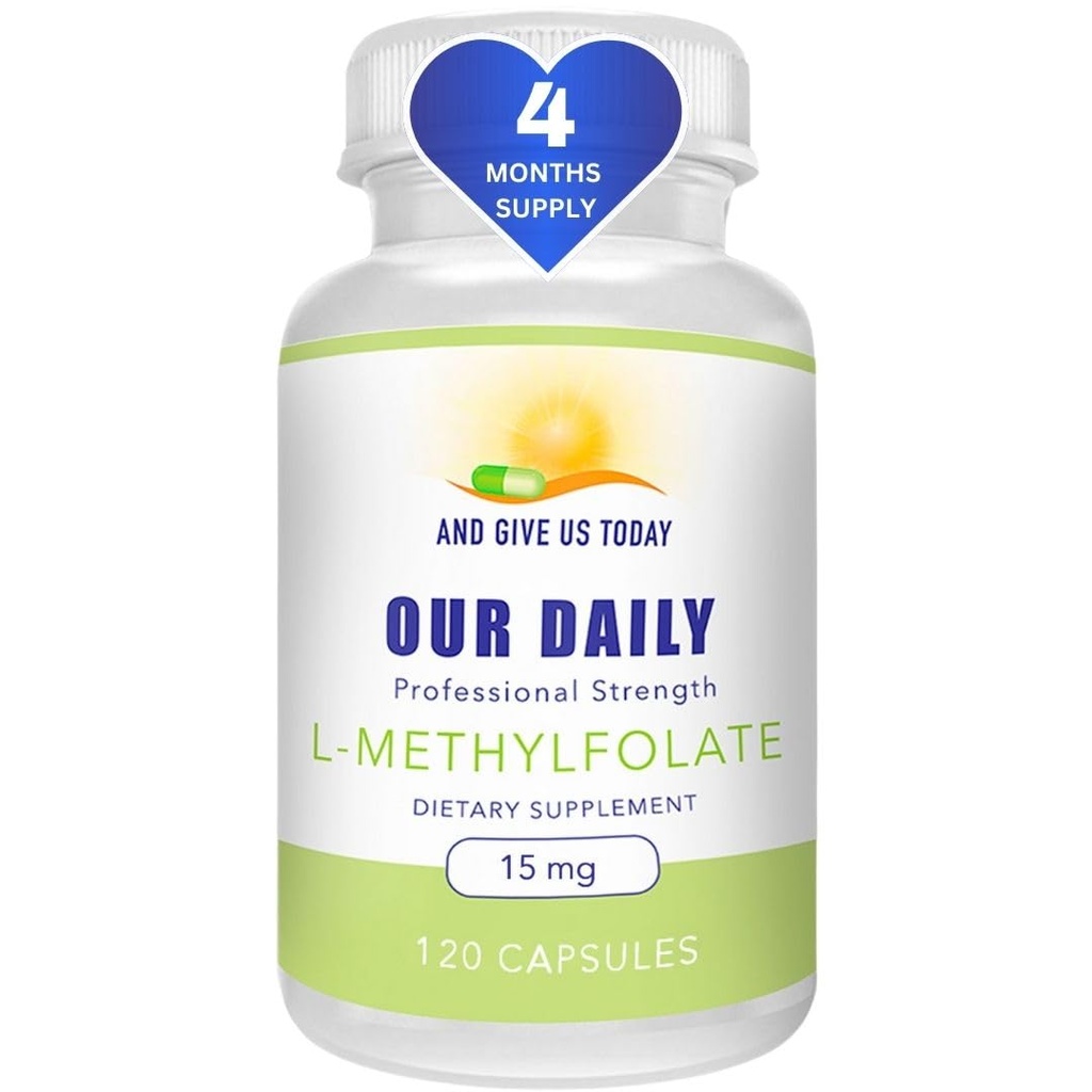AND GIVE US TODAY OUR DAILY L-Methylfolate 15 mg / 15000 mcg Maximum Strength Active Folate, 5-MTHF, Filler Free, Gluten Free, Non-GMO, Vegetarian Capsules (4 månader Supply) (120)