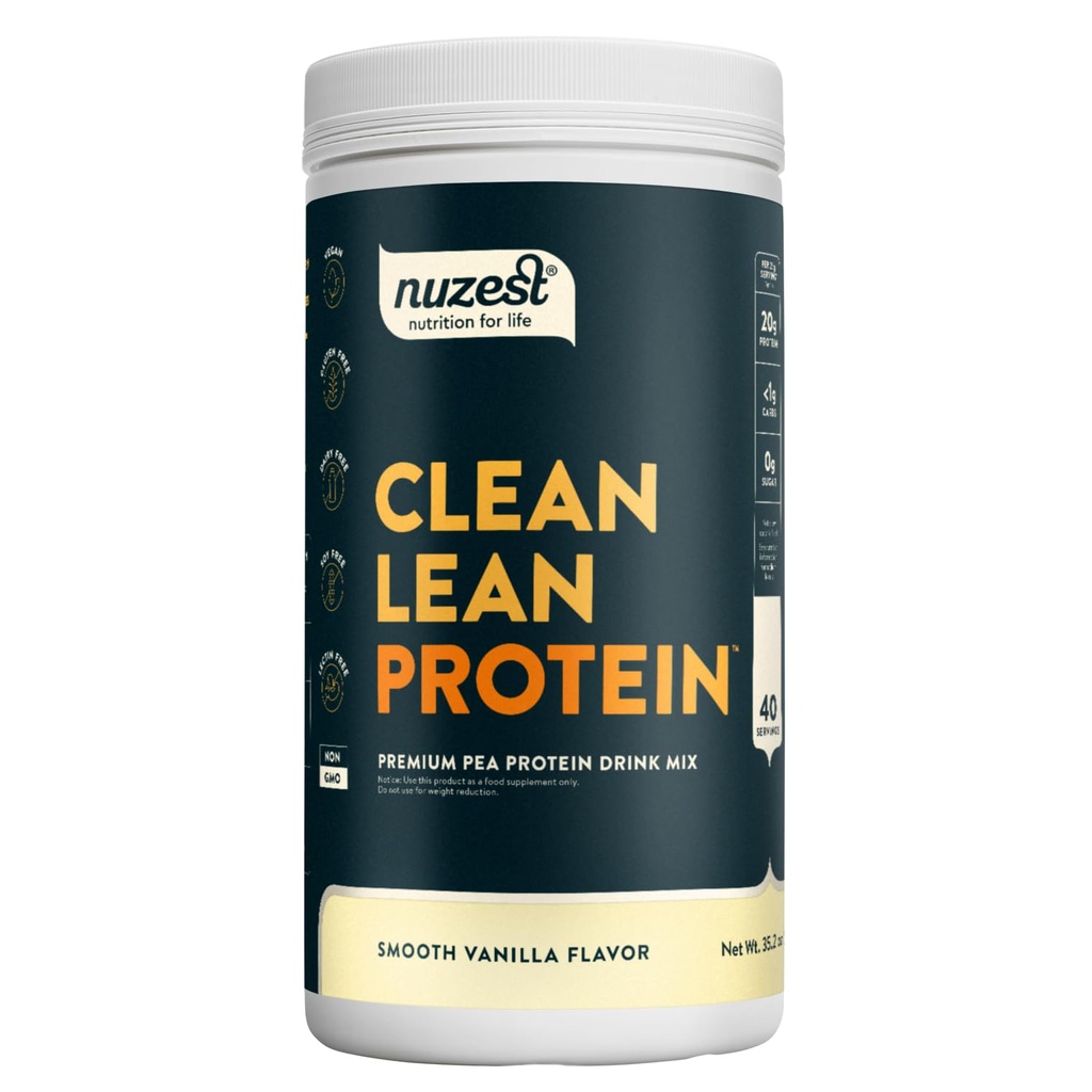Nuzest - Pea Protein Powder - Clean Lean Protein, Premium Vegan Plant Based Protein Powder, Dairy Free, Gluten Free, GMO Free, Protein Shake, Smooth Vanilla, 40 Servings, 2,2 lb