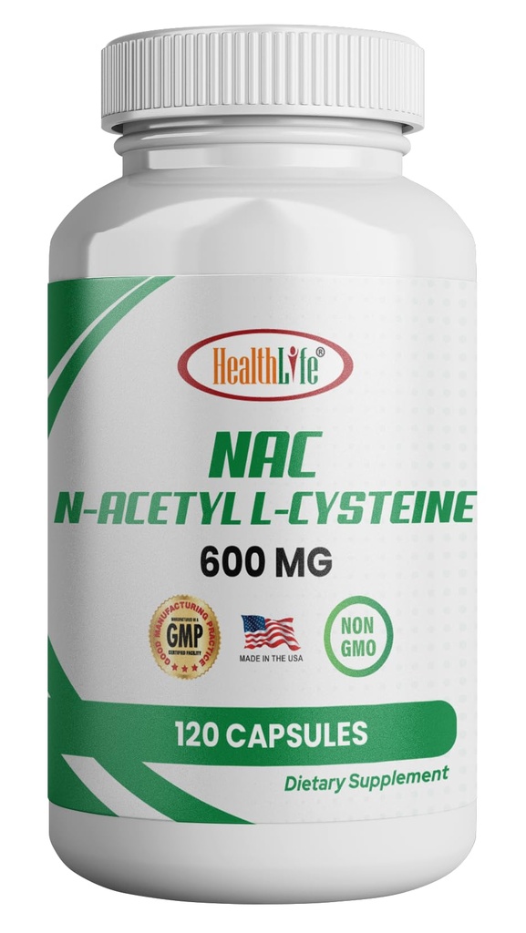 HealthLife N- Acetyl L-Cysteine (NAC) 600mg, 120 kapselia - ei-GMO, Gluteenittomat, 120 tarjoilua