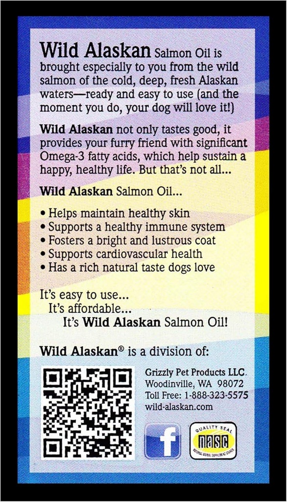 Wild Alaskan Skin & Coat Salmon Oil Based Omega-3 täydennysosa koirille, 16 fl.oz.
