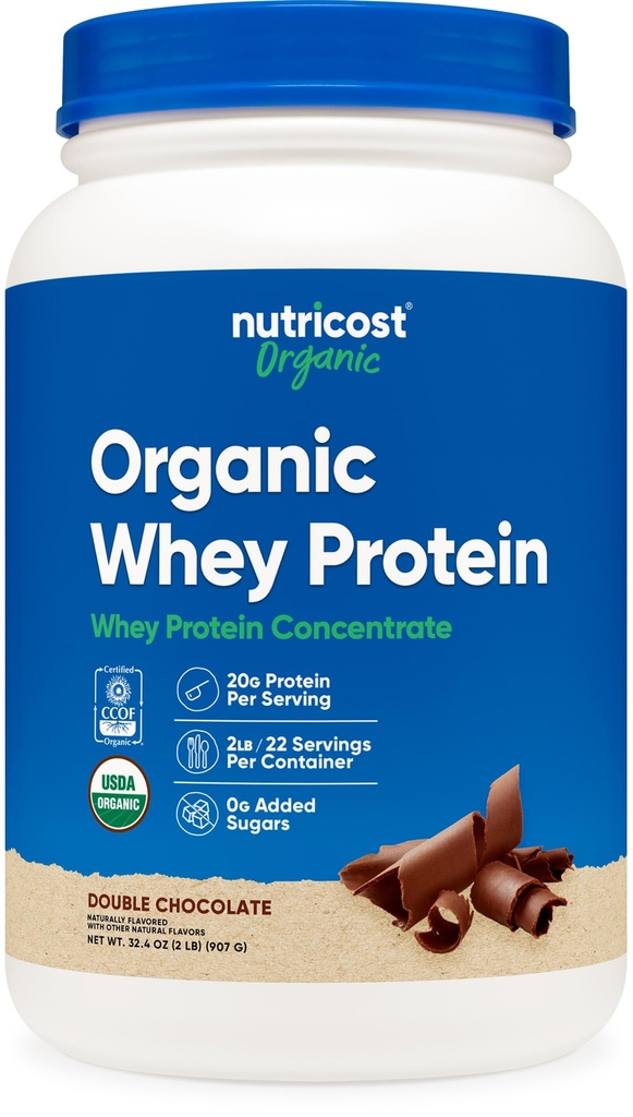 Nutricost Organic Whey Protein Concentrate, Double Chocolate Flavored, (2LBS) - Gluteeniton, ei-GMO