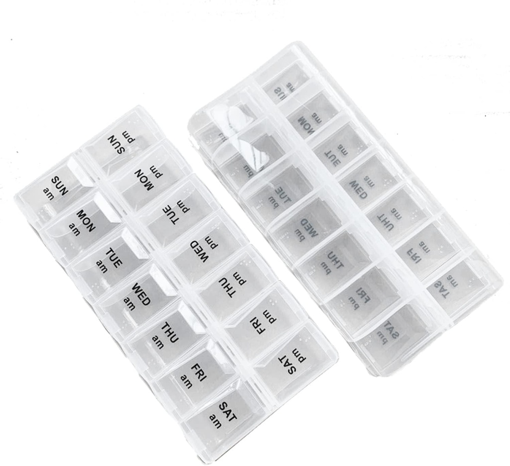 2 Pack OPP Clear Daily Pill Box Organizer, Weekly Pill Organizer 2 Times a Day for Pills, Supplements and Medication, Am Pm Pill Organizer 7 Day, Pill Box 7 Day - 6,7 x 3,2 x 1 tum
