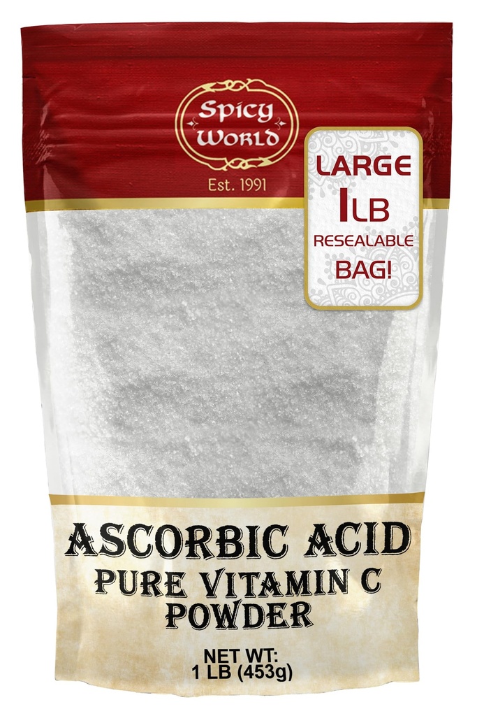 Mausteinen maailma Askorbiinihappo 1 LB Bulk Bag - Pure C-vitamiini jauhe - 100% Pure, Ruokaluokka, Voidaan käyttää Canning, Hedelmät, Pools - USP Grade