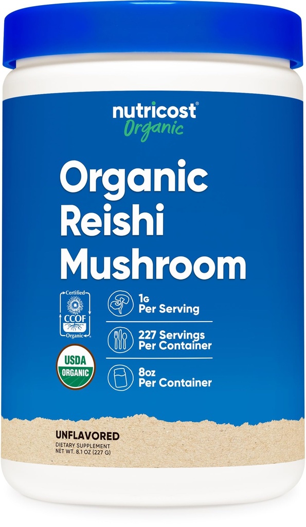 Nutricost Organic Reishi Mushroom Powder 0.5LB (8oz) - USDA Certified 100% Organic, Vegetarian, icke-GMO, Gluten Free