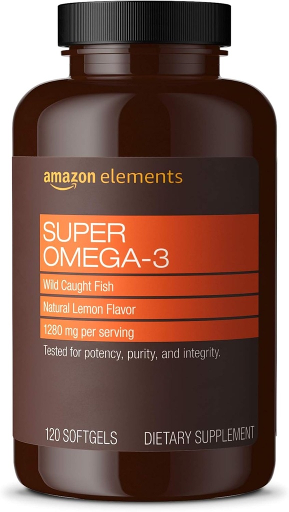 Elementit Super Omega-3, EPA & DHA Omega-3 rasvahappoja (1280 mg per tarjoilu, 2 Softgels), Natural Lemon Flavor, 120 Count (pakkaus voi vaihdella)