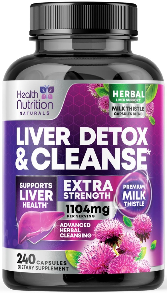 Hellästi maksa Cleanse Detox & Korjaus Formula - Advanced Liver Support Supplement with Silymarin Milk Thistle, Voikukan juuri, Artisokkauute, Kurkuma, Koliini, & Punajuuret - 240 Kasviskapselit