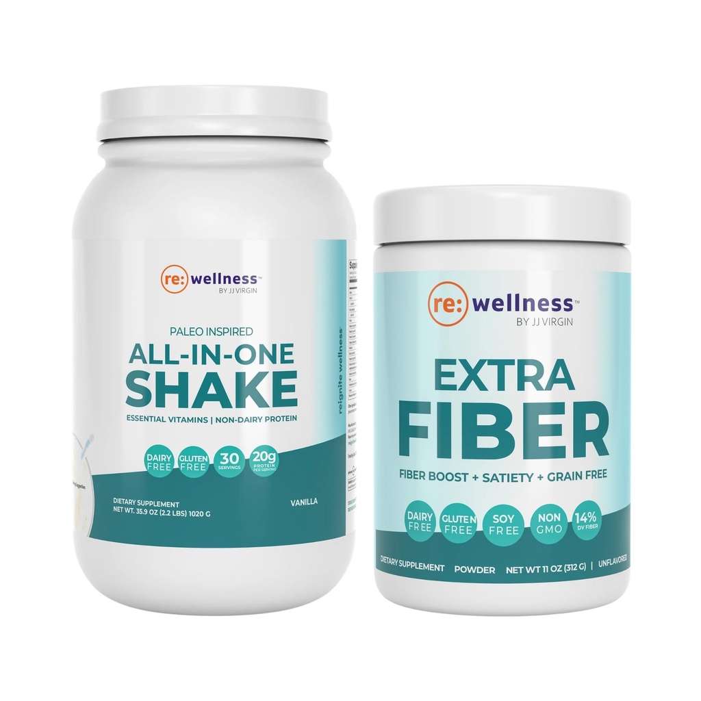 Reignite Wellness JJ Virgin Vanilla Paleo-inspiroitu All-in-One Shake and Extra Fiber Powder Supplement