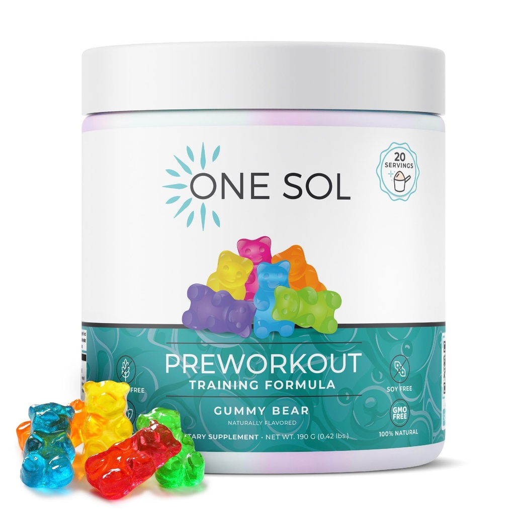 Yksi Sol Pre-Workout naisille, parannettu pumppaus & Focus, ei jitterejä tai törmäyksiä, luonnollisia ainesosia, 100% vegaaninen, gluteeniton & soijaton, (Gummy Bear)