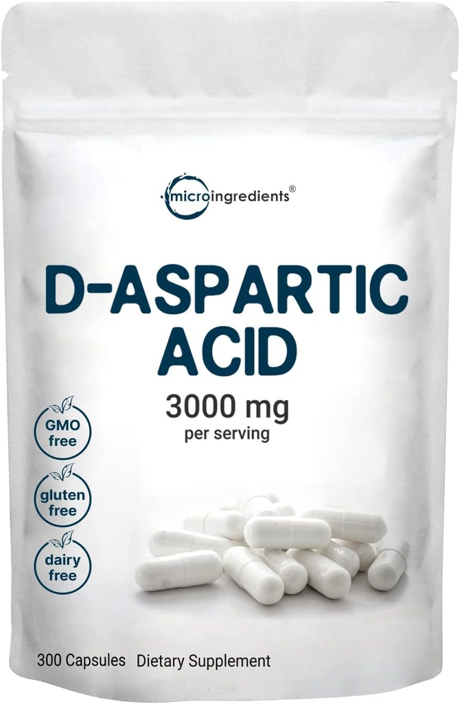 Micro Ingredients D-Aspartic Acid 3000 mg per Serving, 300 kapselia ... Pure DAA for Energy, Testosteroni & Performance Support