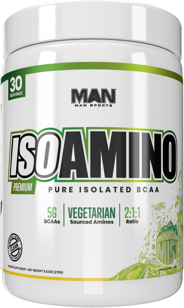 MAN Sports ISO Amino Pure Erillinen BCAA Powder 270 Grams - Mountain Mist - Kasvisruoka Formula 2:1:1 suhde - Luonnollinen ainesosat - Ei täyteaineita, Ei keinotekoisia värejä - Lean Muscle Building täydennysosa