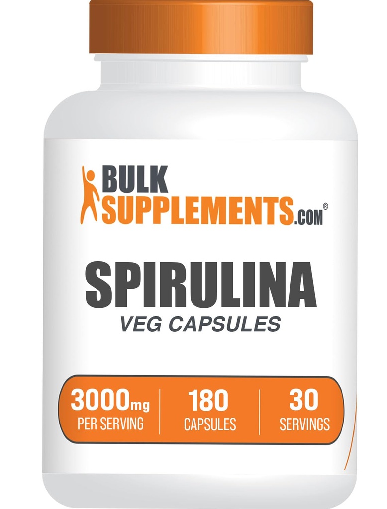 BulkSupplements.com Spirulina Capsules - Grön Superfood Supplement, Spirulina Supplement - Vegan, 6 kapslar per servering, 180 greve (Pack av 1)