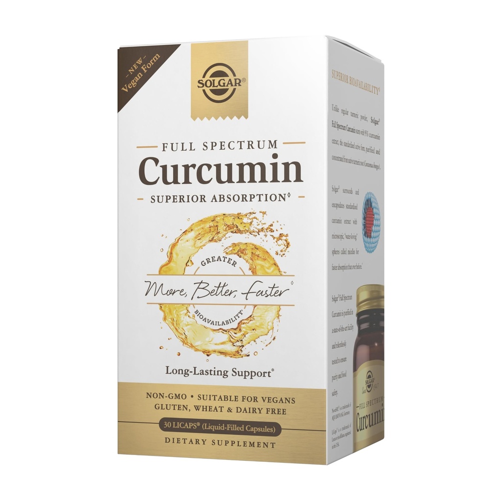 Solgar Full Spectrum Curcumin - 30 LiCaps - Superior Absorptio - Aivot, Joint & Immuuniter Health - Vegan, Gluteeniton, Ei GMO:ita, Dairy Free - 30 Tarjoilu