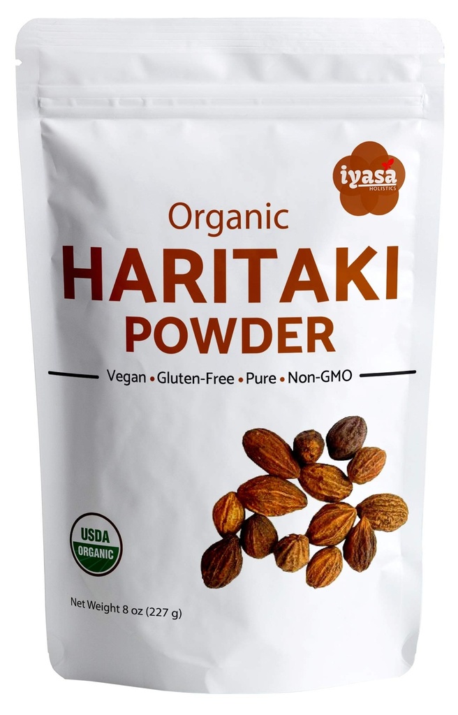 Iyasa Holistics Organic Haritaki Fruit Powder Harde Harad Terminalia chebula Kadakapudi 8Oz 225Gm Digestion Gas Relief Healthy Bowel Function Ayurveda Superfood Återförsäljbar Pouch