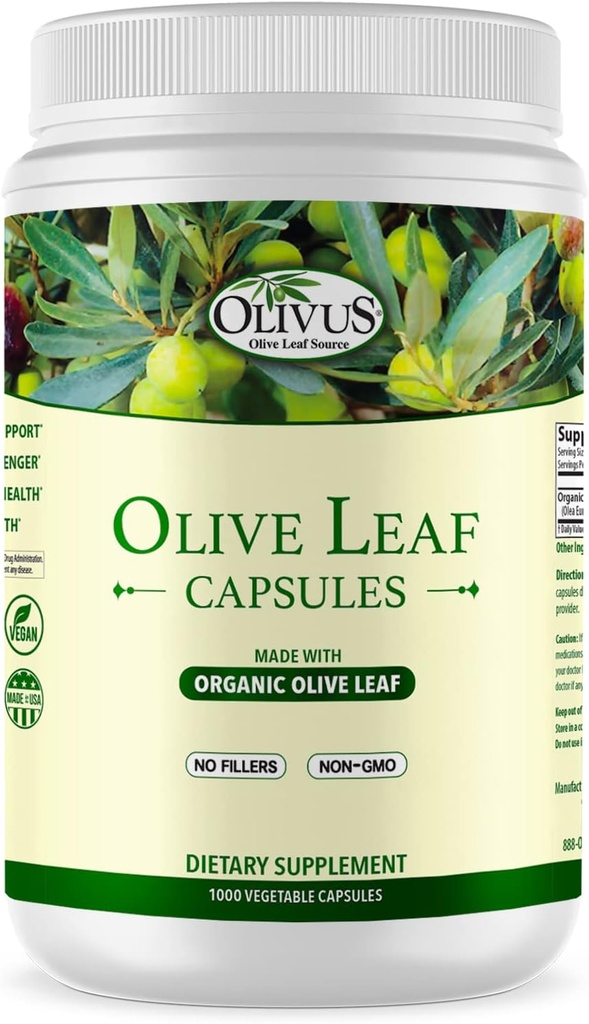 Olive Leaf kapselit Bulk 1000 Ct - 550 mg Vihanneskapselit - Pure Organic Olive Leaf Powder ilman täyteaineita - Immuunituki antioksidantti täydentää