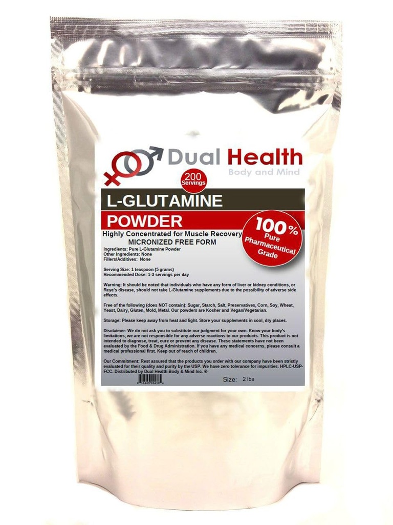 L-Glutamin (2 lbs) Pure Powder 5000mg Free Form Bulk Supplements, Made in USA, Immun Digestion GI Support Leaky Gut Health Muscle Energy Stamina Endurance Strength