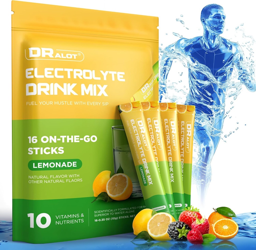 Sokerittomat Elektrolyytit Kuiva-aine, jossa luonnon makuja, 3X Rapid Hydration Packets 10 Elektrolyytti & Vitamiineja, Liquid Daily IV, Ei-GMO, gluteeniton, Keto, Vegan, 16 Sticks, Sitruuna