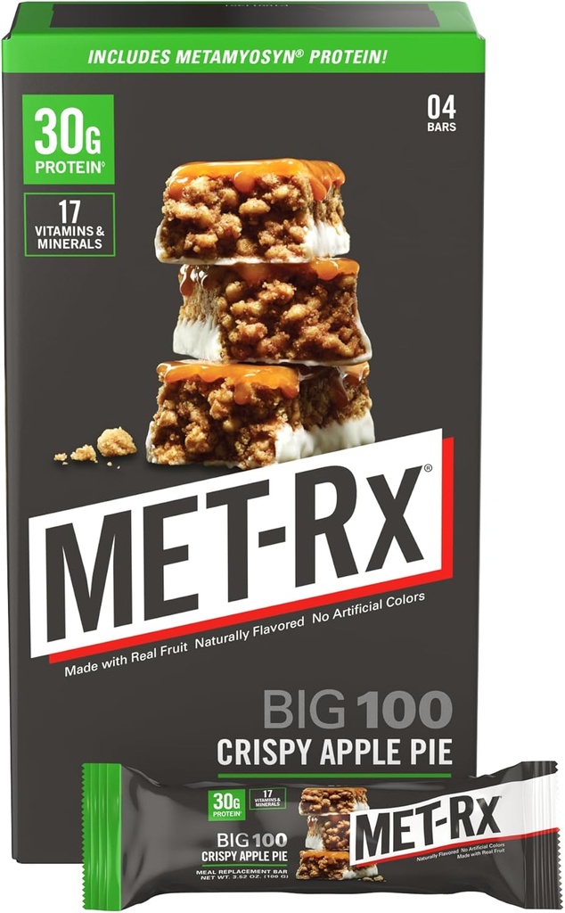 MET-Rx Iso 100 kolossaalinen proteiinipatukka, rapea omenapiiras ateriankorvikepatukka, 4