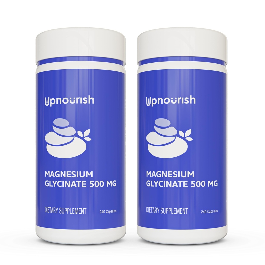 UpNourish Chelated Magnesium Glycinate 500mg Capsules - Magnesium Chelate för hög absorption - Pure Magnesium Supplement för lugn, Leg Cramps, Muscle Relaxation 480 kapslar