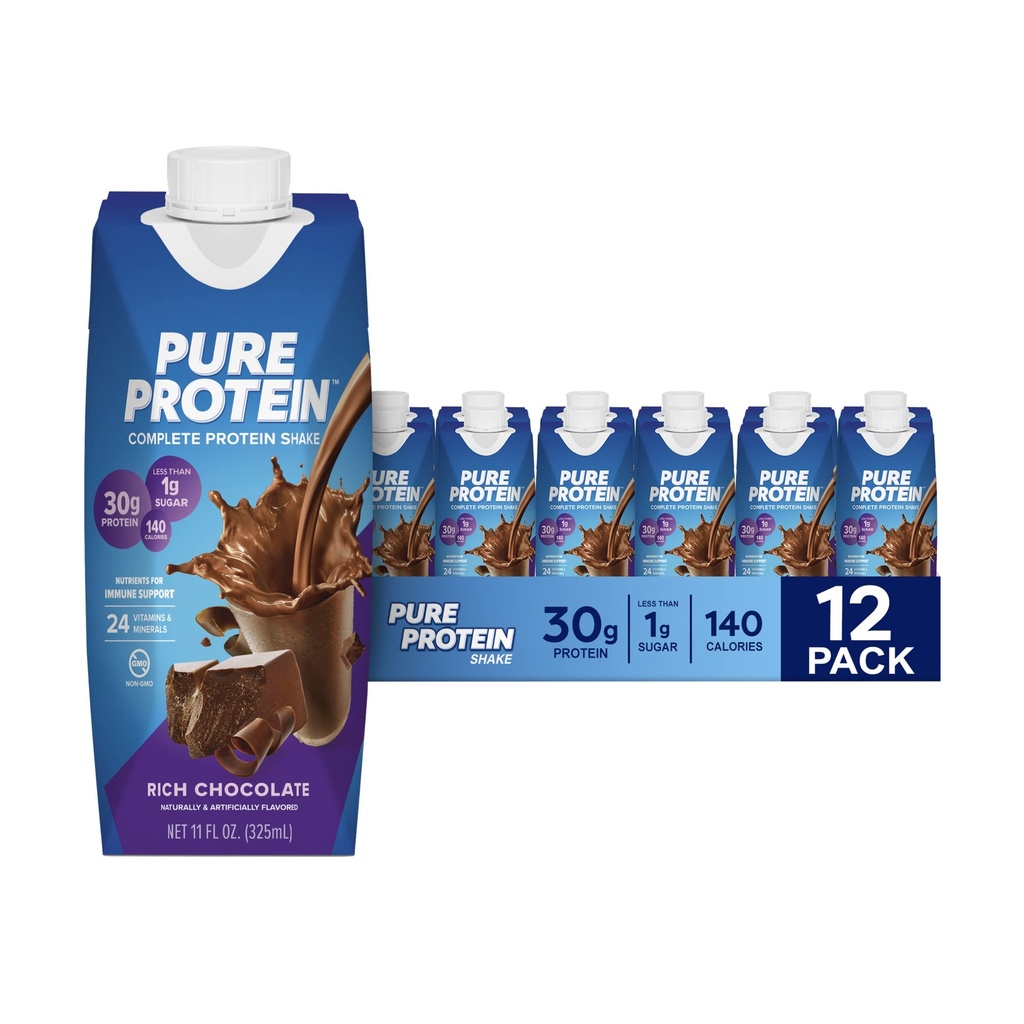 Puhdas proteiini suklaa proteiini Shake, 30g Täydellinen proteiini, valmis juomaan ja Keto-ystävällinen, vitamiinit A, C, D, ja E sekä sinkki tukemaan immuuni terveyttä, 11oz pullot, 12 pakkaus