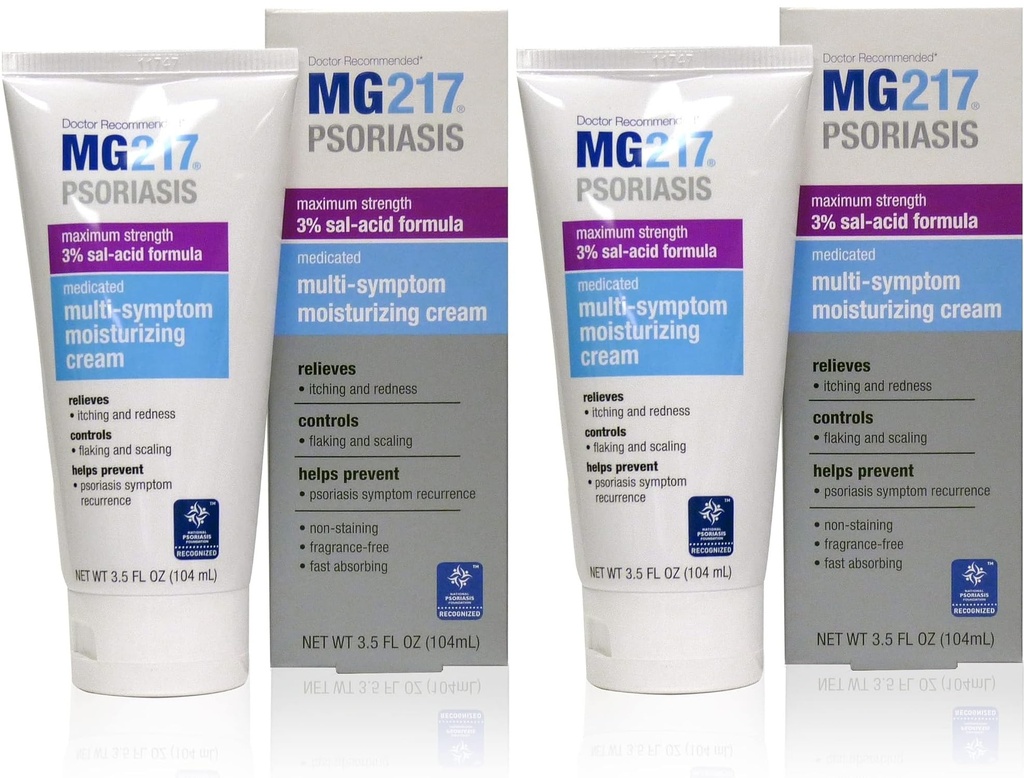 MG217 Lääkitettävää kosteuttavaa psoriaasivoidetta, jossa on 3% salisyylihappoa, monisymptomoitua, hajutonta, 3.5 Fl Oz, (5604) (Pakkaus 2)