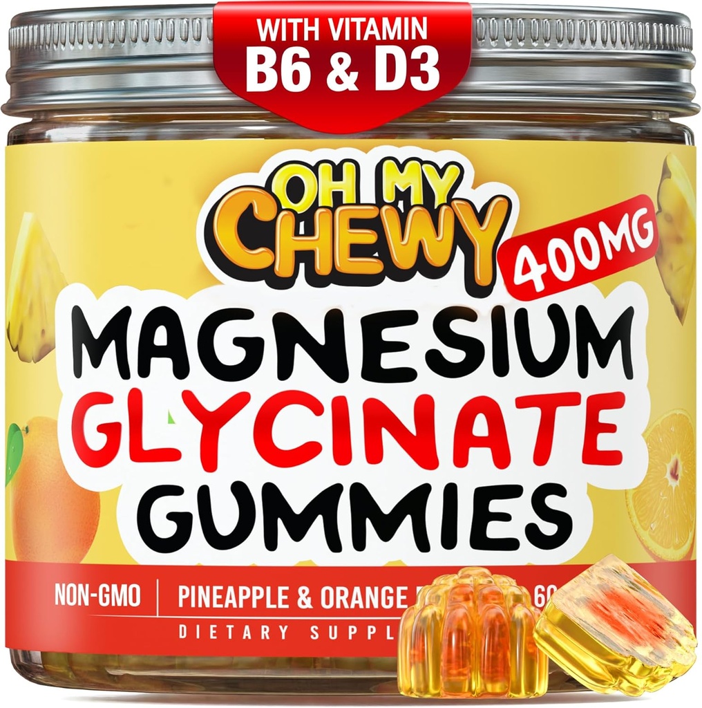 Center-Filled Magnesium Glycinate Gummies 400MG - Korkea Imeytyminen lapsille, Teini-ikäiset ja aikuiset - Supplement for Sleep, Rauhoitu ja lihasrelaksaatio B6 & D3 - Gluteeniton & Vegan Friendly - 60