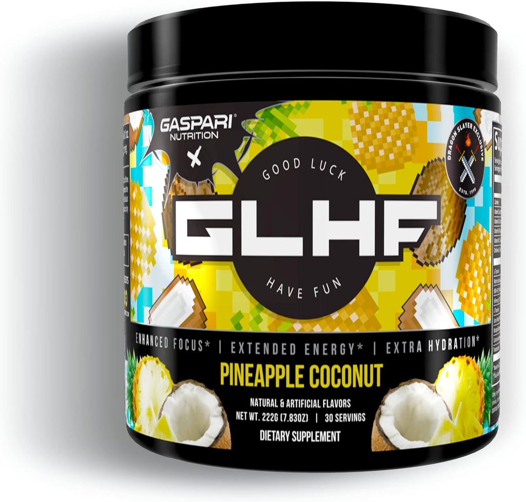 Gaspari Nutrition x GLHF Gaming Energy, Förbättrad fokus, Extra Energi, Förbättrad Hydration (30 portioner) (Pineapple Coconut)