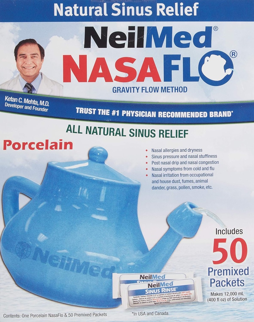 NeilMed Nasaflo Porcelain Neti Pot, 50 Count (pakkaus voi vaihdella)